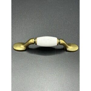 Vintage Brass and Ceramic MCM Arch Handle Drawer Pulls Set Of 4